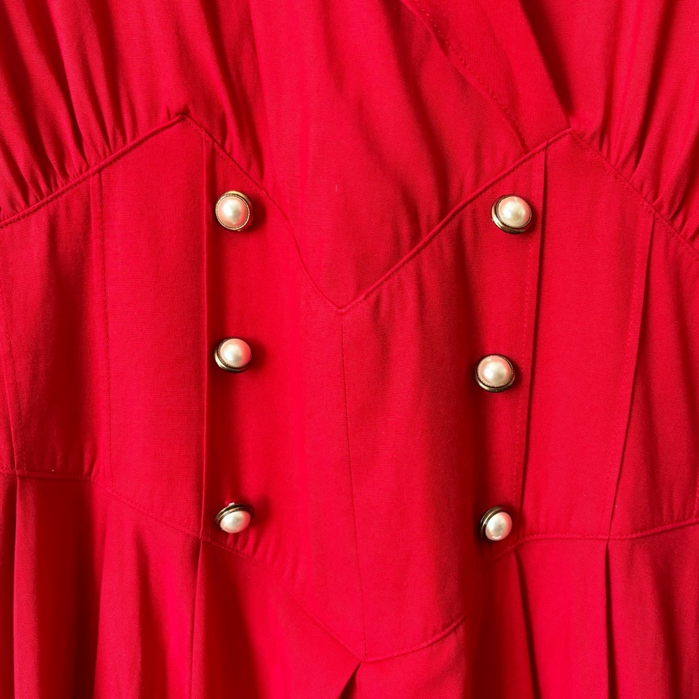 Vintage Caroline Wells Red Ruffle V-neck Dress - Picture 3 of 11